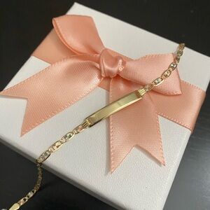 14K Tri-color gold Child Long ID Bracelet 7 inch